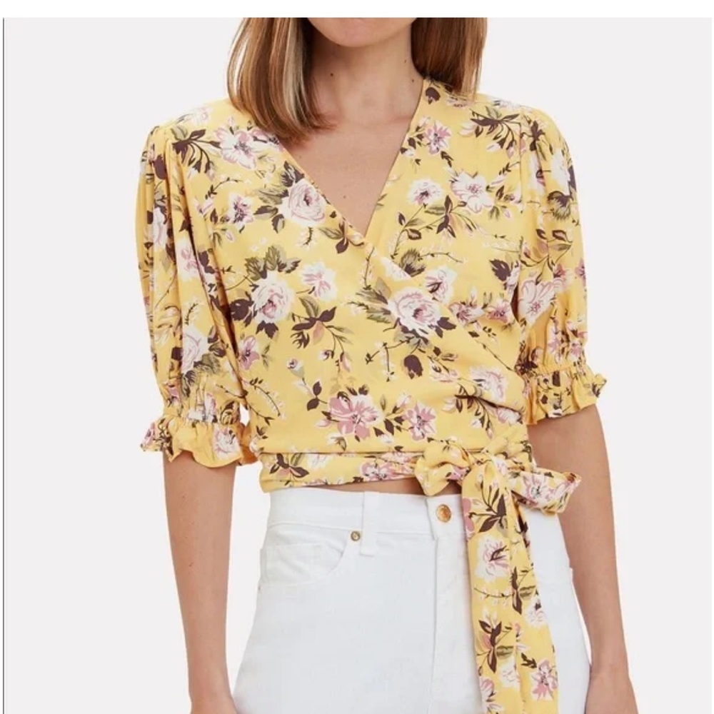 Faithful The Brand Mali Wrap Top in Jasmin Yellow Pomeline Floral Size 6